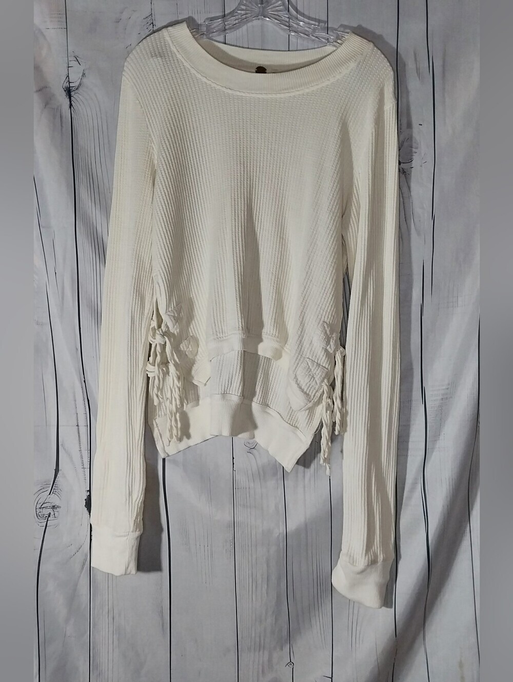 Free People One Cream Cropped Interlaken Cozy Thermal Textured Knit Pullover - Picture 1 of 10